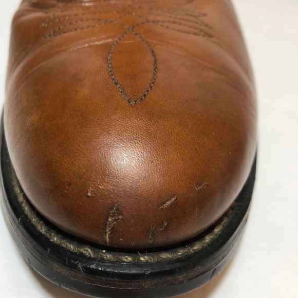 Brown Two Tone Leather Round Toe Cowboy Boots - Picture 4 of 8